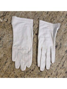 Vintage Womens Size S 6.5 White Kid Leather Silk Lined Formal Gloves 8" Short...